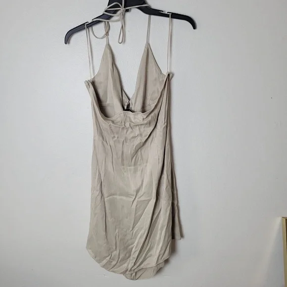ZARA Ruched Mini Dress Soft Gold Tan | 2298/155 size XLarge Short Tie Neck - Picture 12 of 15